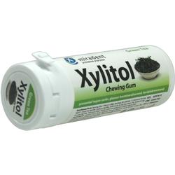 Weiße Dose mit Xylitol-Kaugummi, Geschmacksrichtung Grüner Tee.