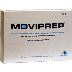 Schachtel mit der Aufschrift "MOVIPREP", ein Darmreinigungsmittel für Erwachsene.