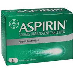 Grüne Verpackung von Aspirin-Tabletten mit 500 mg Wirkstoff.