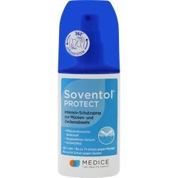Eine blaue Flasche Mückenschutz-Spray mit weißer Schrift.