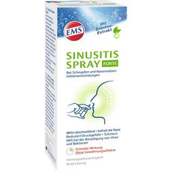 Verpackung eines Nasensprays mit grünem Tee gegen Schnupfen und Entzündungen.